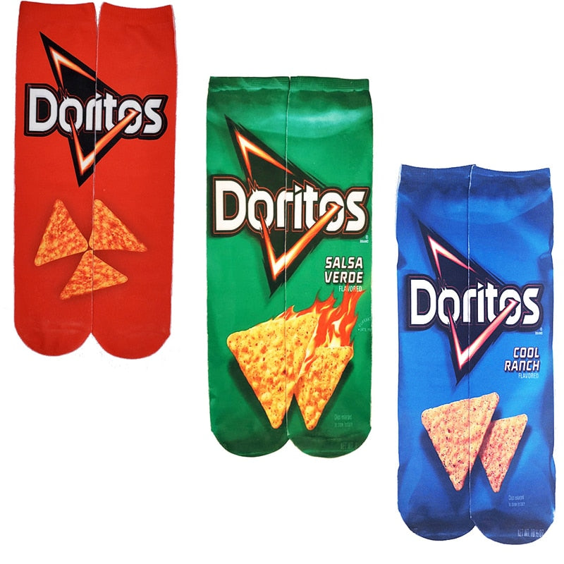 Women's Creative Happy Foods Potato Chips Printing Snack Candy Knee Socks Funny Harajuku Casual Fashion Long Sokken Dropship