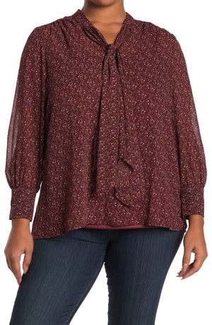 DR2 BY DANIEL RAINN DANIEL RAINN Tie Neck Long Sleeve Blouse, Main, color, M011 RED WINE