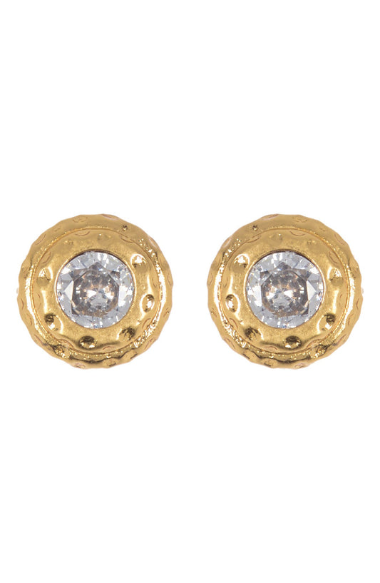 KATE SPADE NEW YORK bezel cz hammered round stud earrings, Main, color, CLEAR/ GOLD