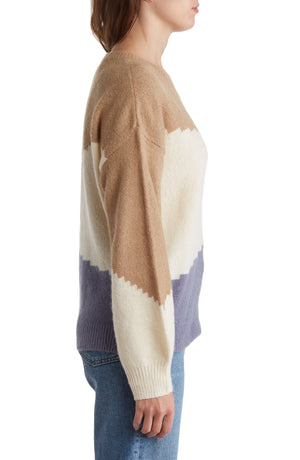 BLU PEPPER Etched Colorblock Sweater, Main, color, KHAKI MULTI