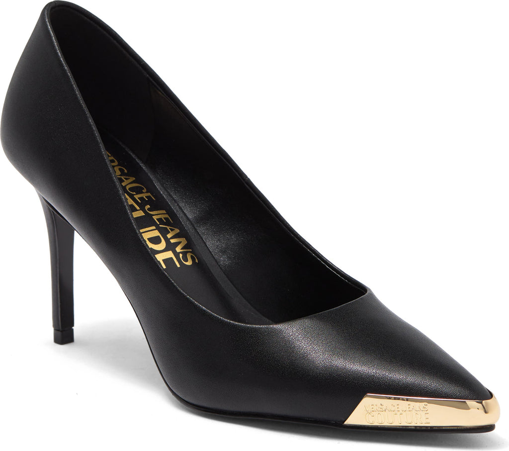 VERSACE JEANS Pointed Toe Slim Heel Pump, Main, color, BLACK