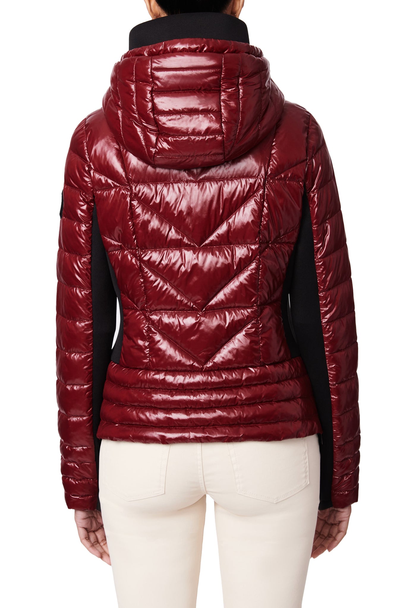 BERNARDO Shiny Neoprene Water Resistant Puffer Jacket, Main, color, DARK RUBY