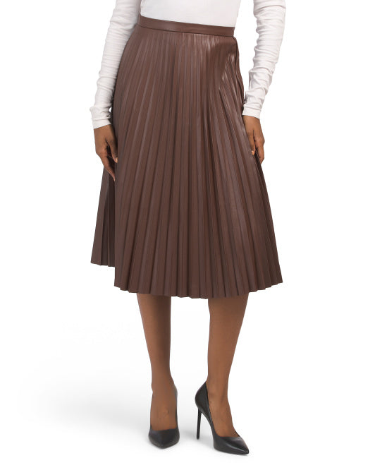 Faux Leather Pleated Midi Skirt