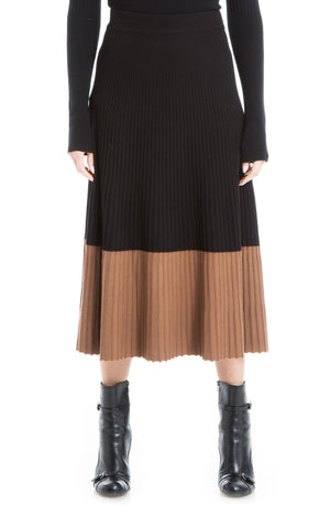 MAXSTUDIO Pleated Colorblock Knit Skirt, Main, color, BLACK/ VICUNA