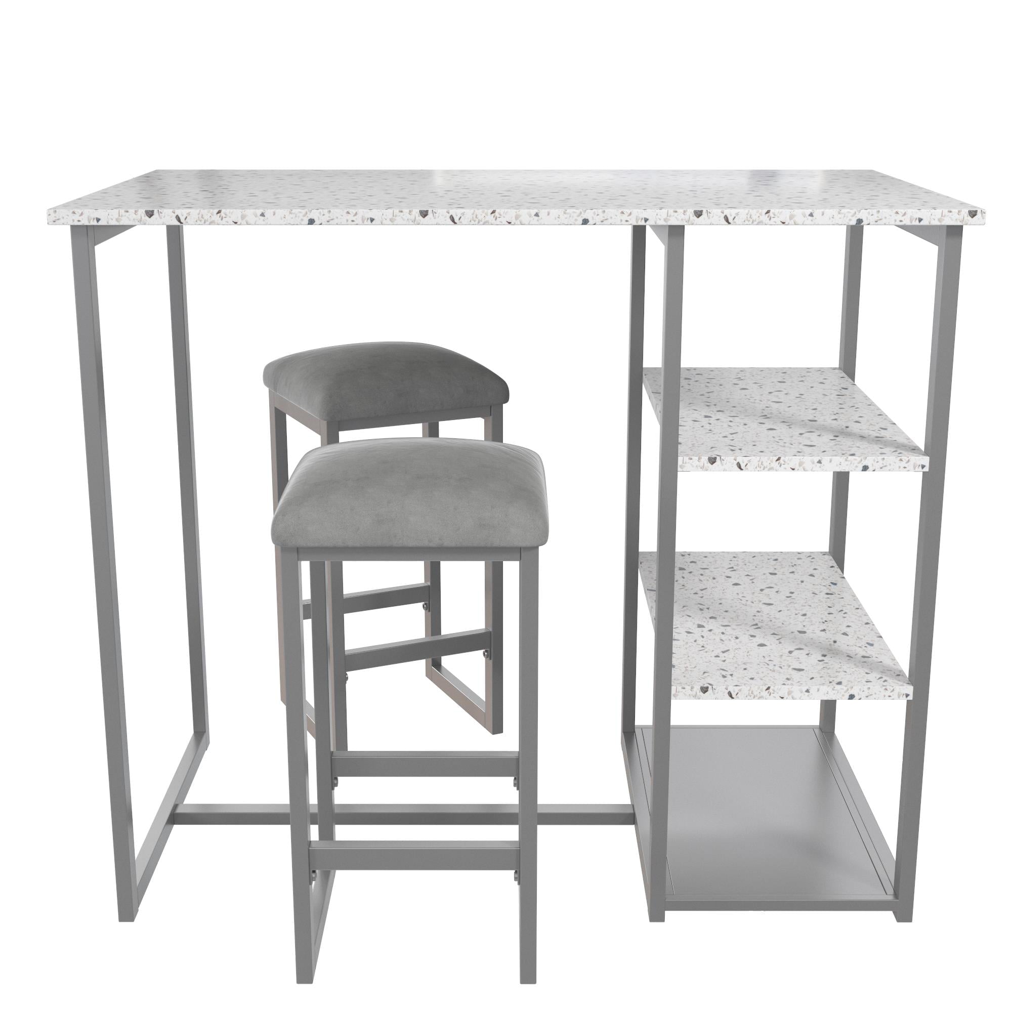 Novogratz Nora 3-Piece Pub Set with Faux Terrazzo Top, Gray Metal/Gray Seat - image 10 of 16