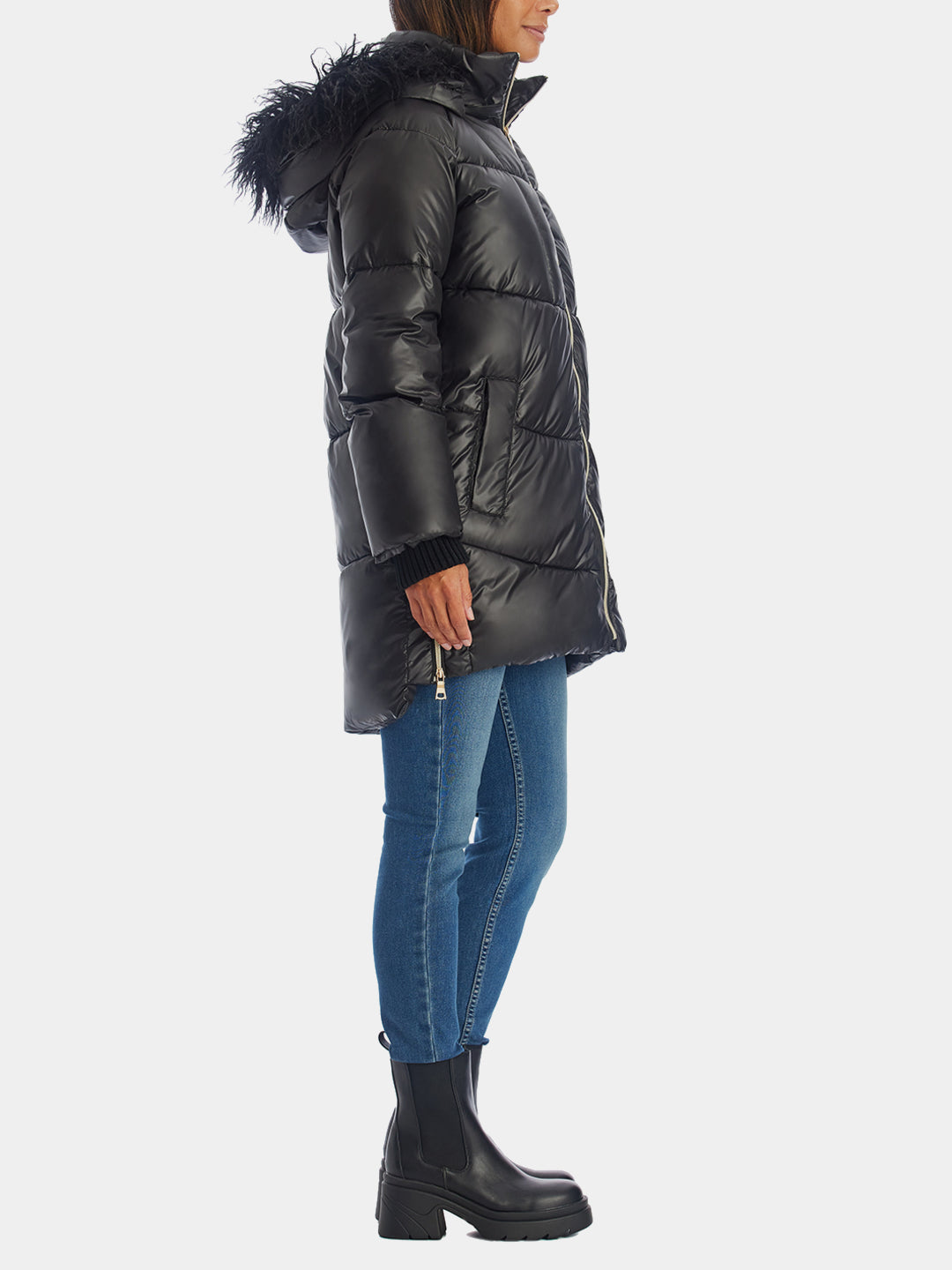 Detachable Hood Side Zip Puffer Jacket