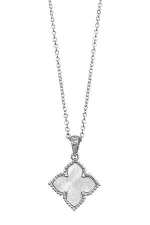 ADORNIA White Rhodium Plated Mother of Pearl Flower Pendant Necklace, Main, color, WHITE