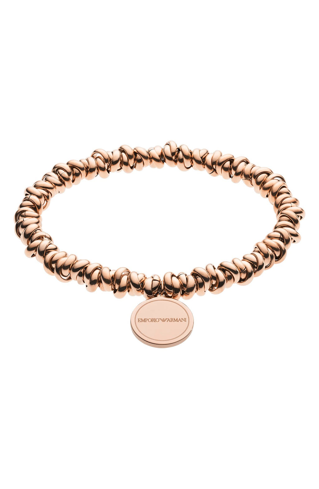 Emporio Armani Circle Logo Charm Stretch Bracelet, Main, color, COPPER