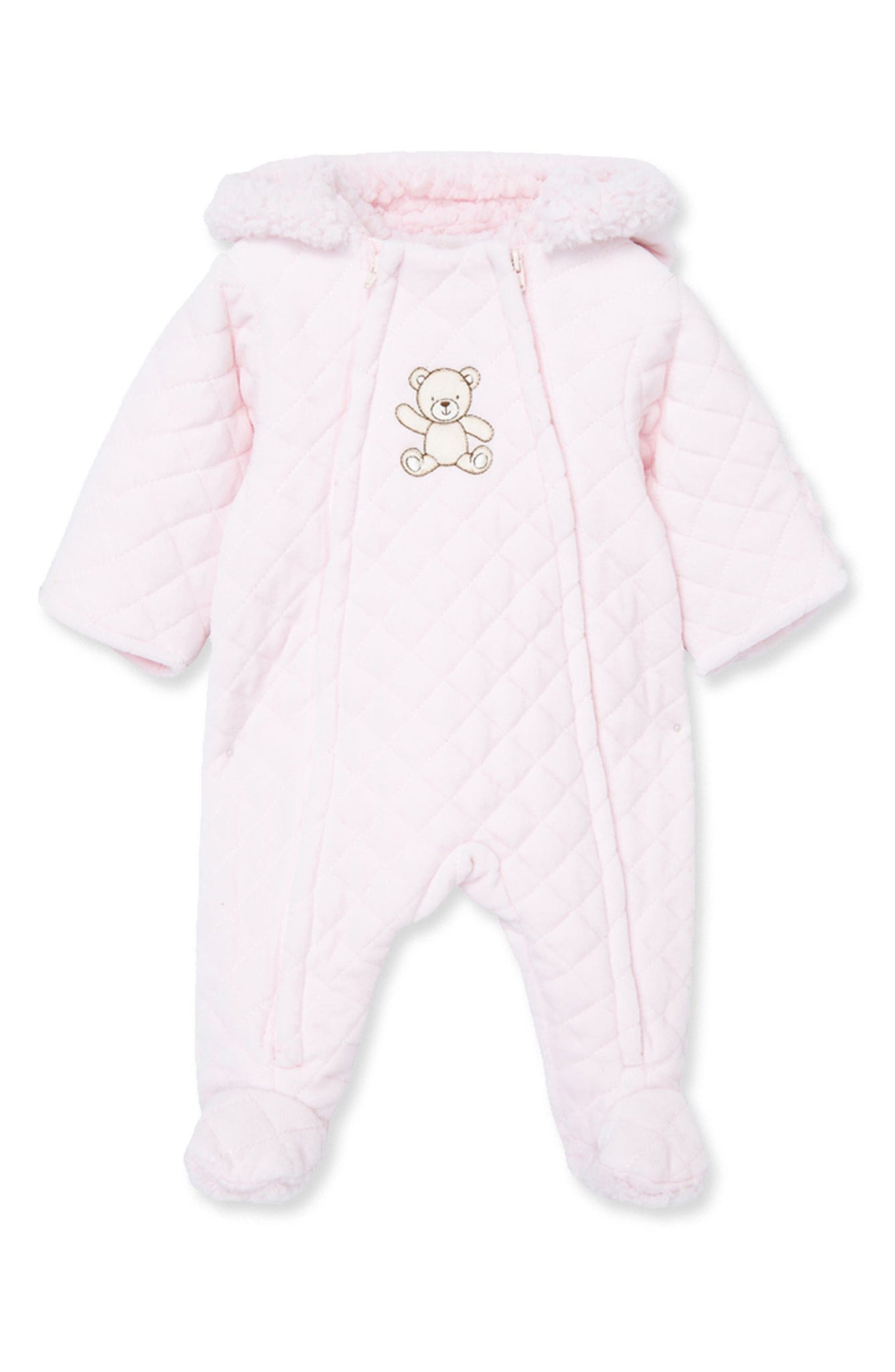 LITTLE ME Quilted Bear Hooded Footie, Alternate, color, PINK