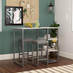 Novogratz Nora 3-Piece Pub Set with Faux Terrazzo Top, Gray Metal/Gray Seat - image 4 of 16