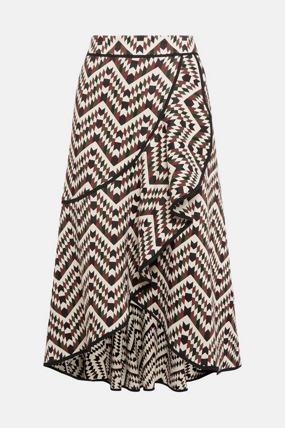 Geo Jacquard Wrap Frill Skirt