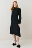 Soft Tailored High Low Sleeved Midi Dress