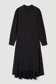 Soft Tailored High Low Sleeved Midi Dress