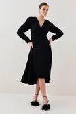 Soft Tailored Wrap Sleeved High Low Midi Dress