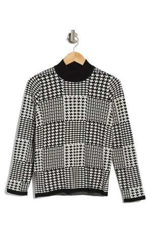 JOSEPH A Mix Houndstooth Mock Neck Sweater, Alternate, color, BLACK/ WHITE HOUNDSTOOTH