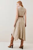 Check Belted High Low Midi Dress