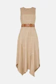 Check Belted High Low Midi Dress