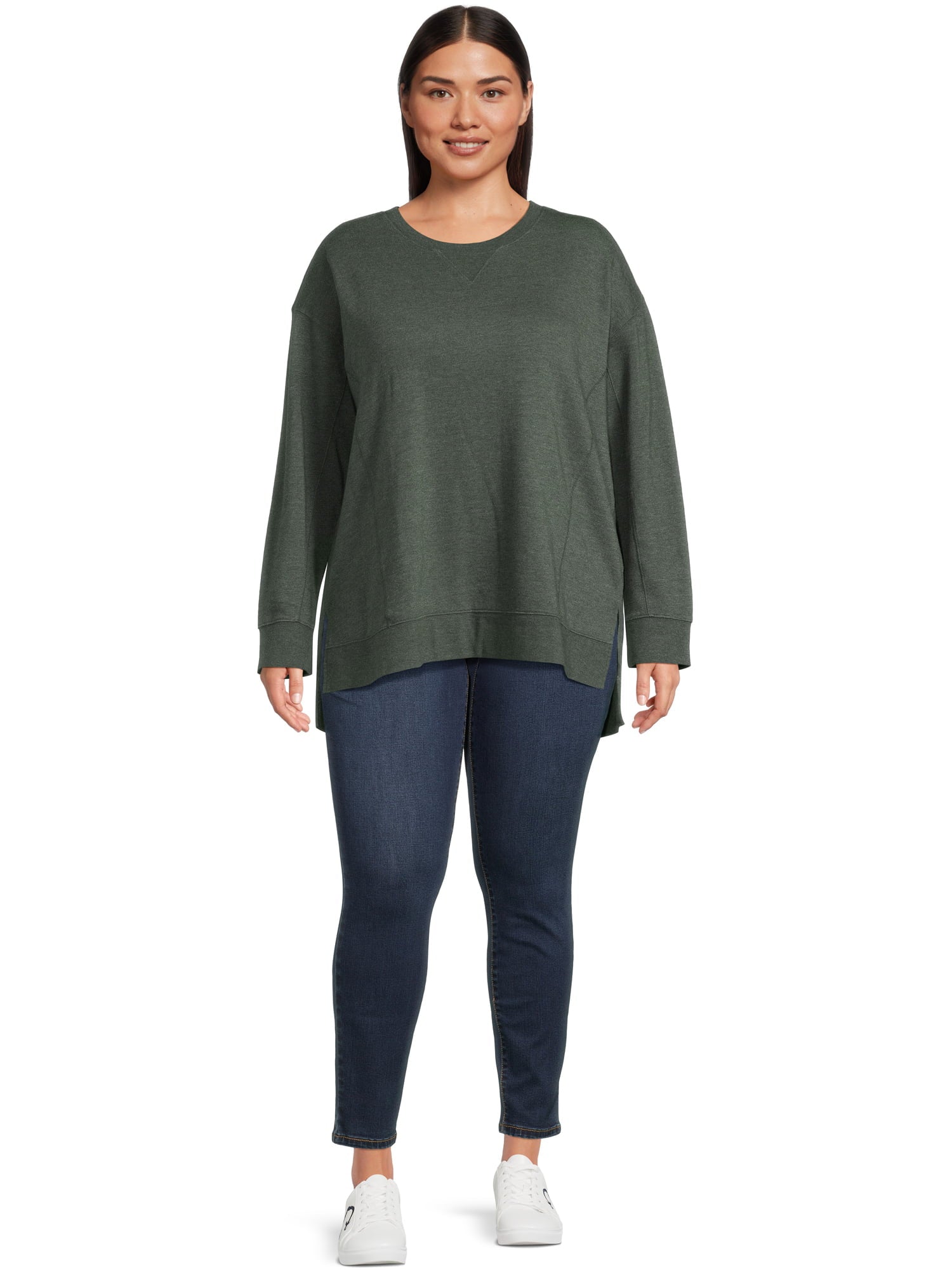 Terra & Sky Women's Plus High-Low French Terrycloth Sweatshirt - image 2 of 5