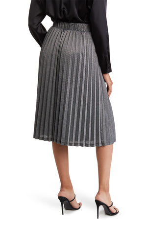 PLEIONE Metallic Knit Pleated Skirt, Alternate, color, BLACK/ SILVER