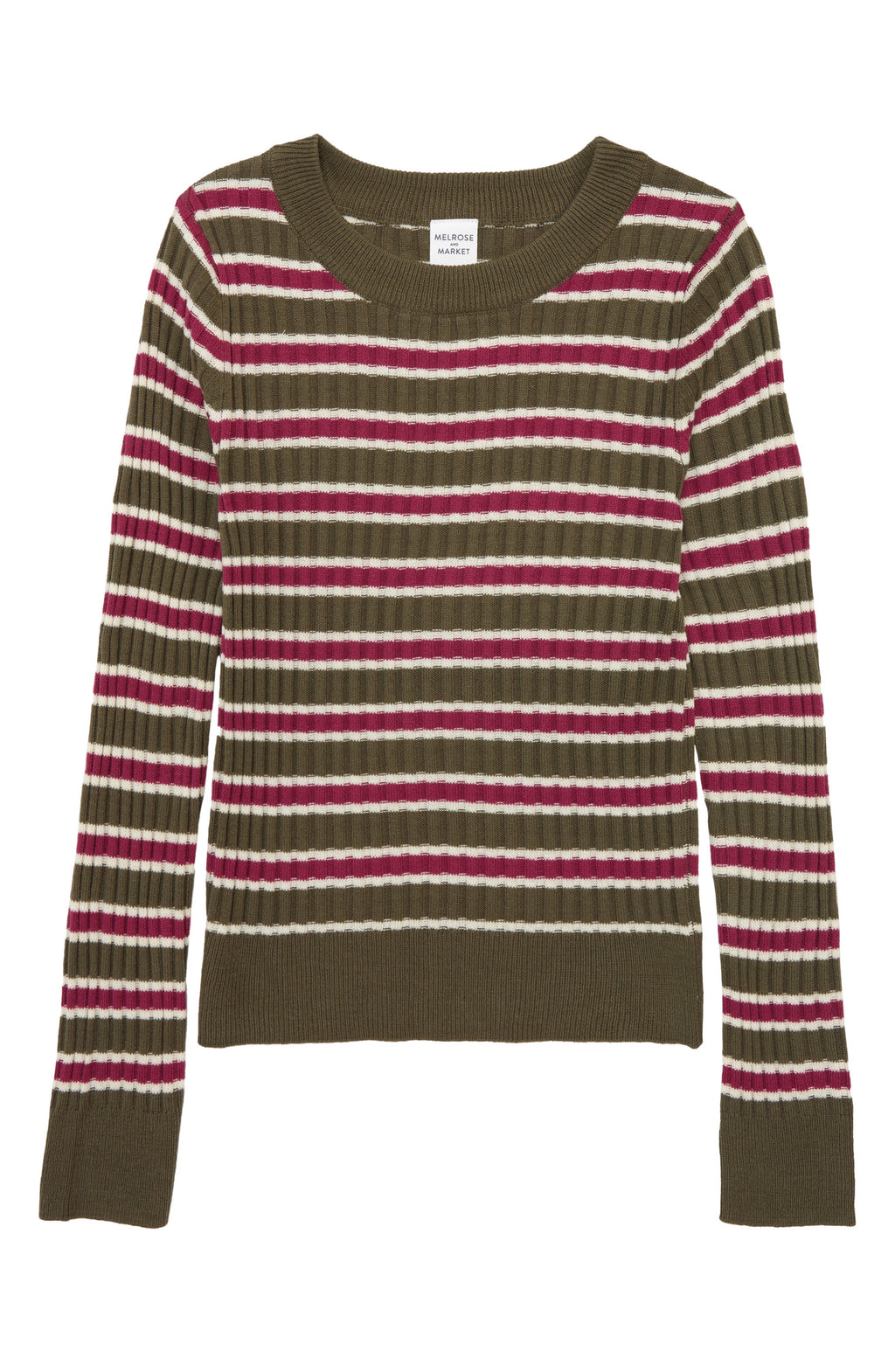 MELROSE AND MARKET Kids' Crew Sweater, Main, color, OLIVE SARMA MULTI STRIPE