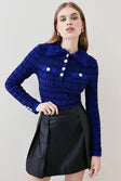 Check Tweed Collar Knit Top