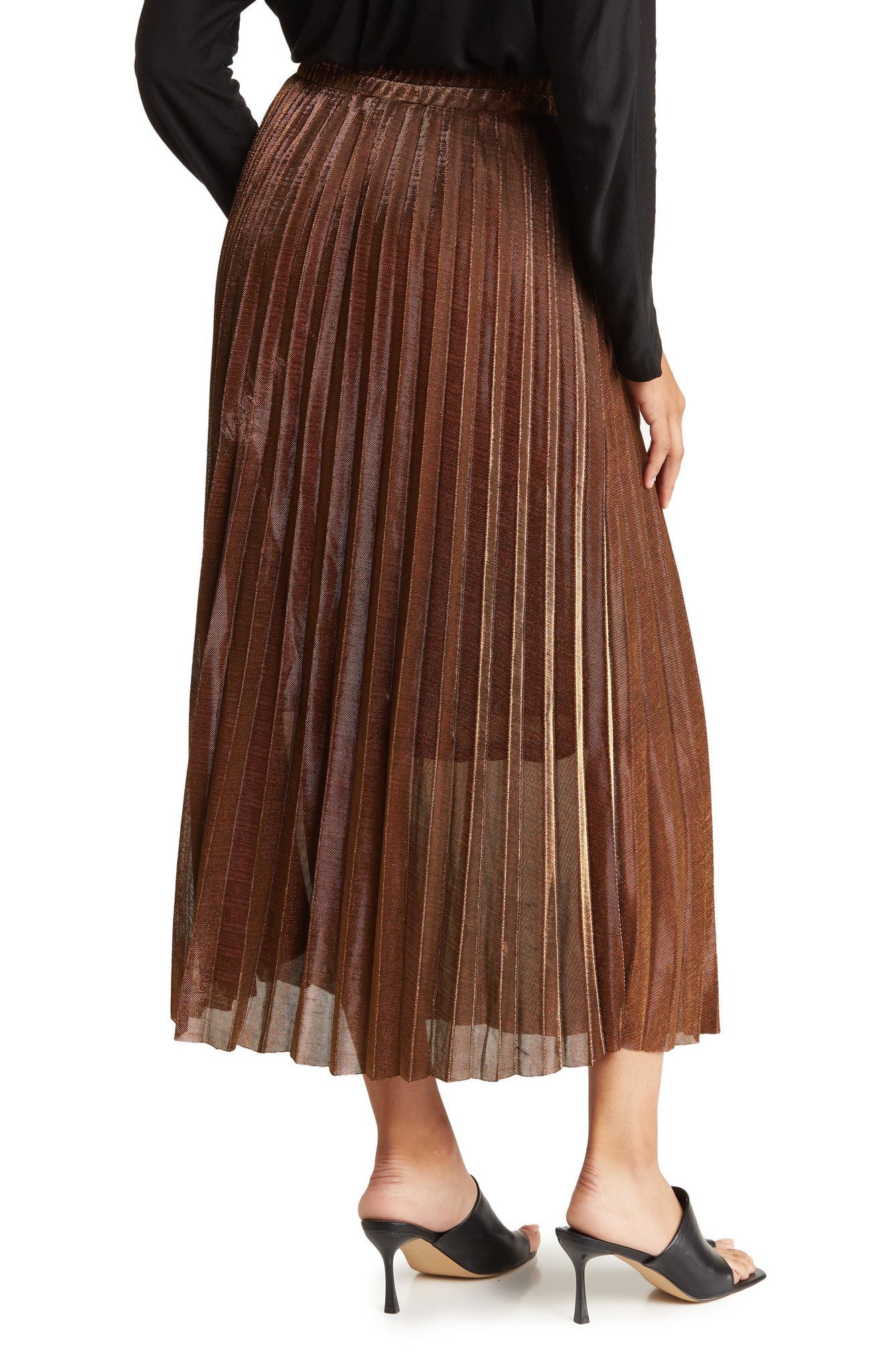 DR2 BY DANIEL RAINN Lamè Pleated Midi Skirt, Alternate, color, ROOT BEER