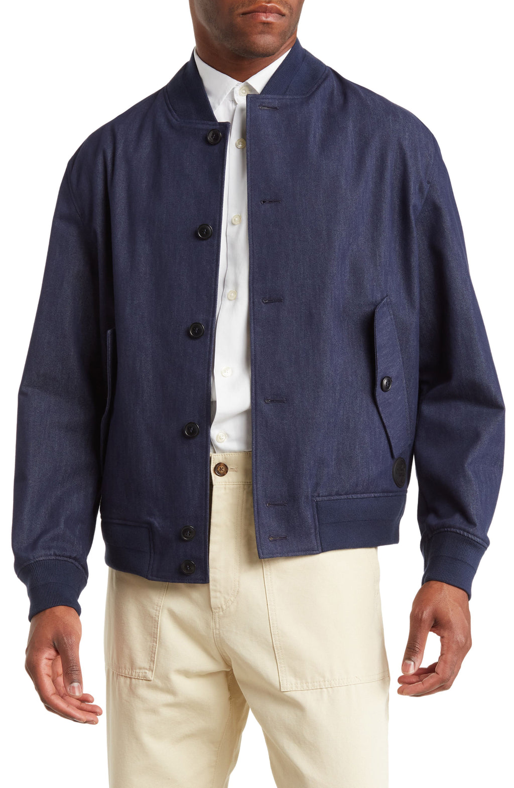 TED BAKER LONDON Conham Denim Bomber Jacket, Main, color, DK-BLUE