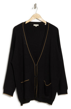 MAX STUDIO Tipped Cardigan, Alternate, color, BLACK/VICUNA-BH0208B