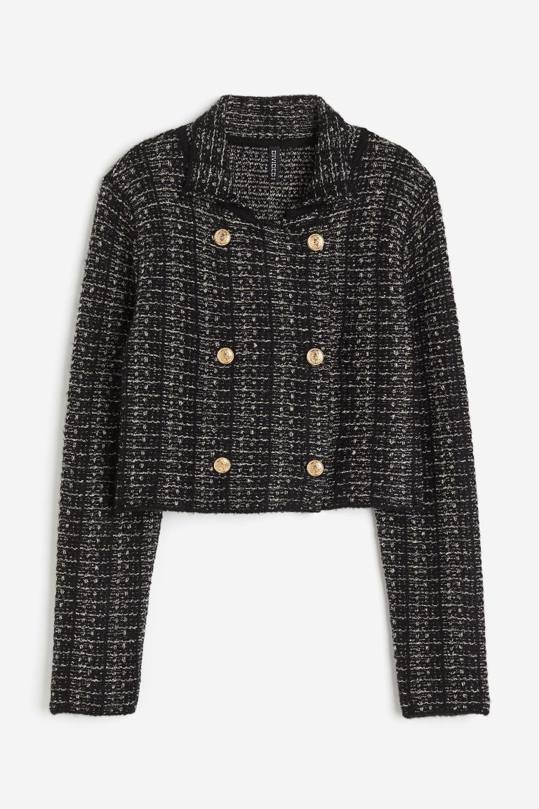 Textured-knit Double-breasted Cardigan