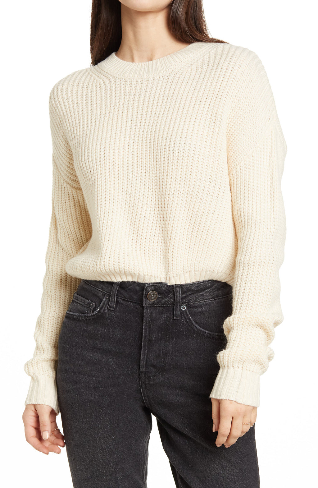 ELODIE Crewneck Cropped Sweater, Main, color, ECRU