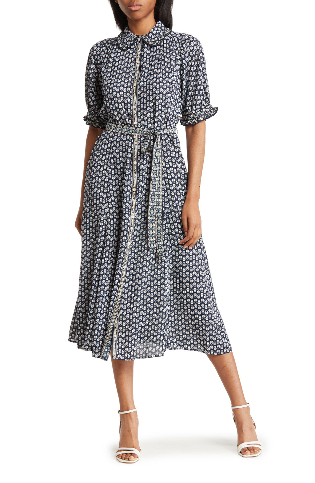 MAX STUDIO Collared Shirt Dress, Main, color, NAVY/ YELLOW DAISY