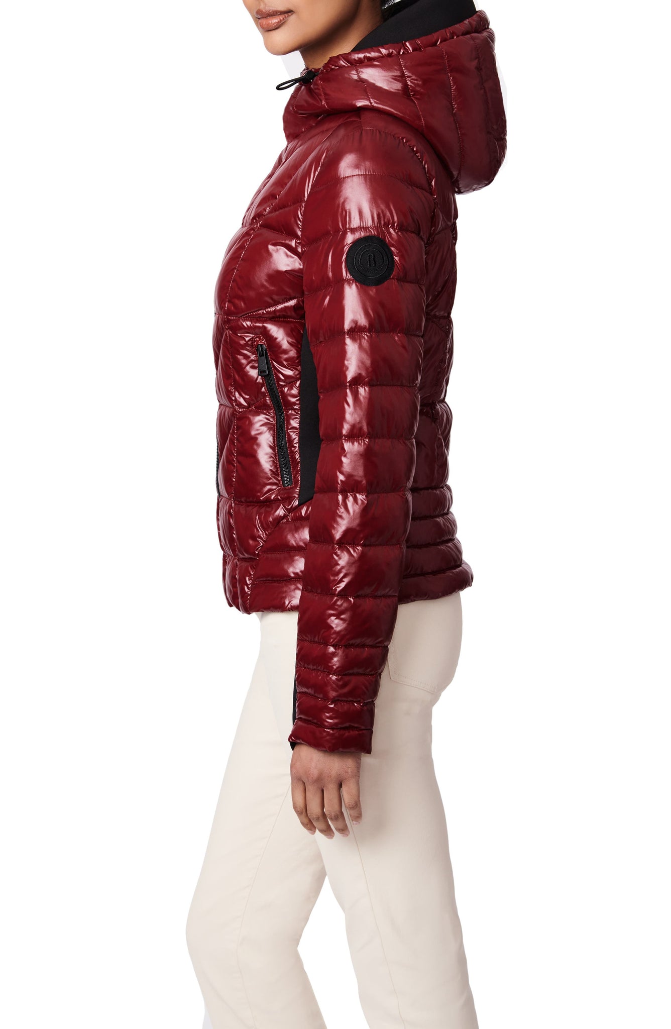 BERNARDO Shiny Neoprene Water Resistant Puffer Jacket, Main, color, DARK RUBY