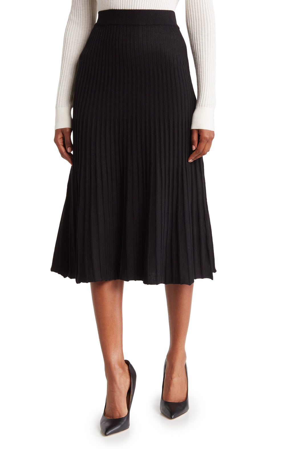 MAXSTUDIO Stripe Sweater Skirt, Main, color, BLACK