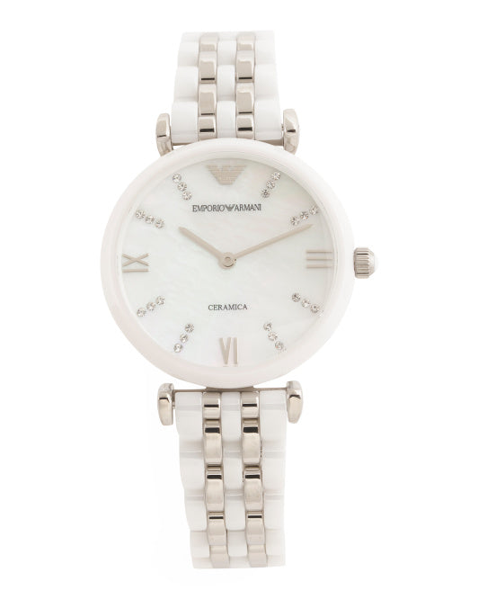 Women's White Ceramic And Stainless Steel Watch