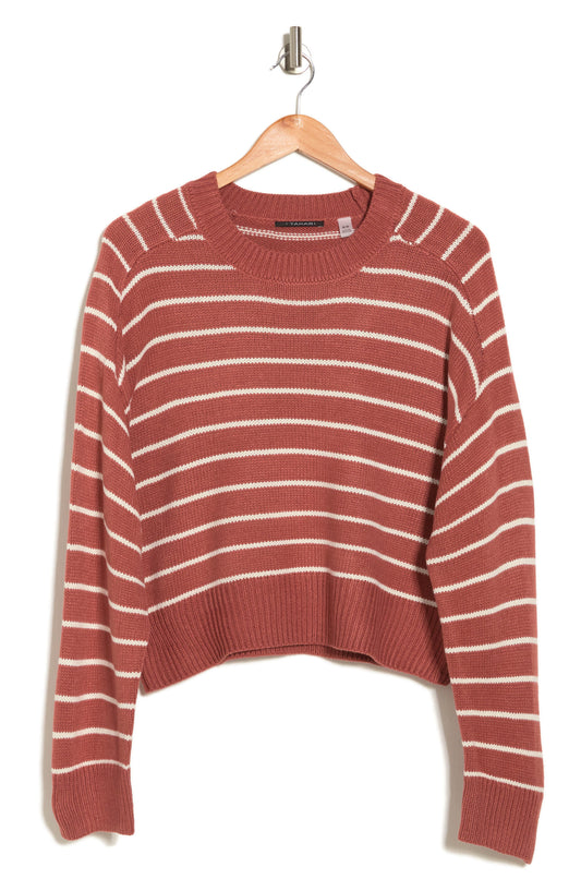 T TAHARI Saddle Stripe Long Sleeve Sweater, Alternate, color, DUSTY COPPER/ CREAM STRIPE