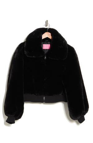 AZALEA WANG Faux Fur Bomber Jacket, Alternate, color, BLACK