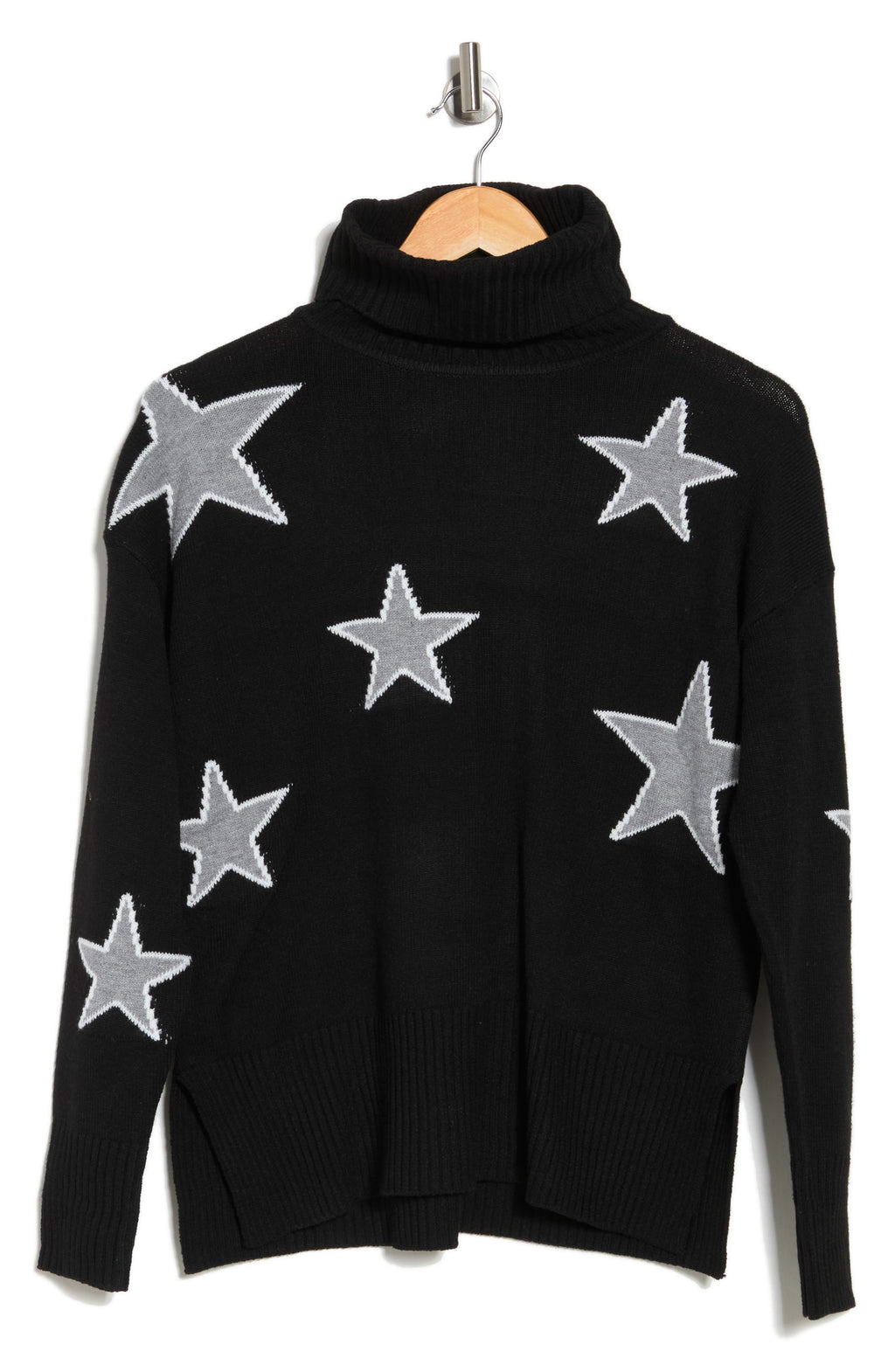 Sweet Romeo Outlined Star Oversized Turtleneck Sweater, Alternate, color, BLACK/ GREY/ WHITE