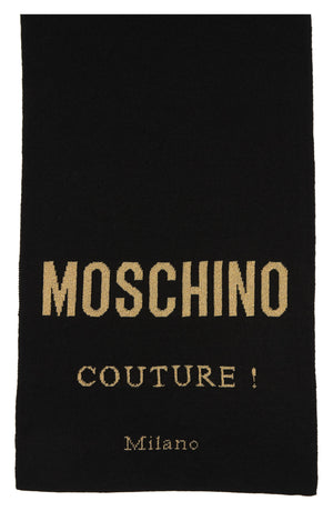 Moschino Print Wool Blend Scarf, Alternate, color, BLACK