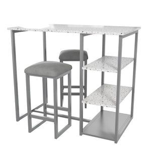 Novogratz Nora 3-Piece Pub Set with Faux Terrazzo Top, Gray Metal/Gray Seat - image 9 of 16