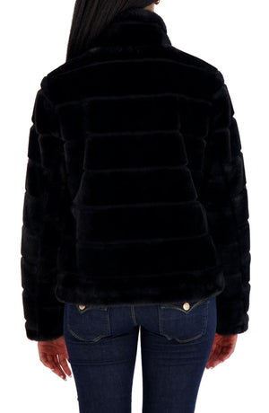 SEBBY Snap Front Faux Fur Jacket, Main, color, BLACK