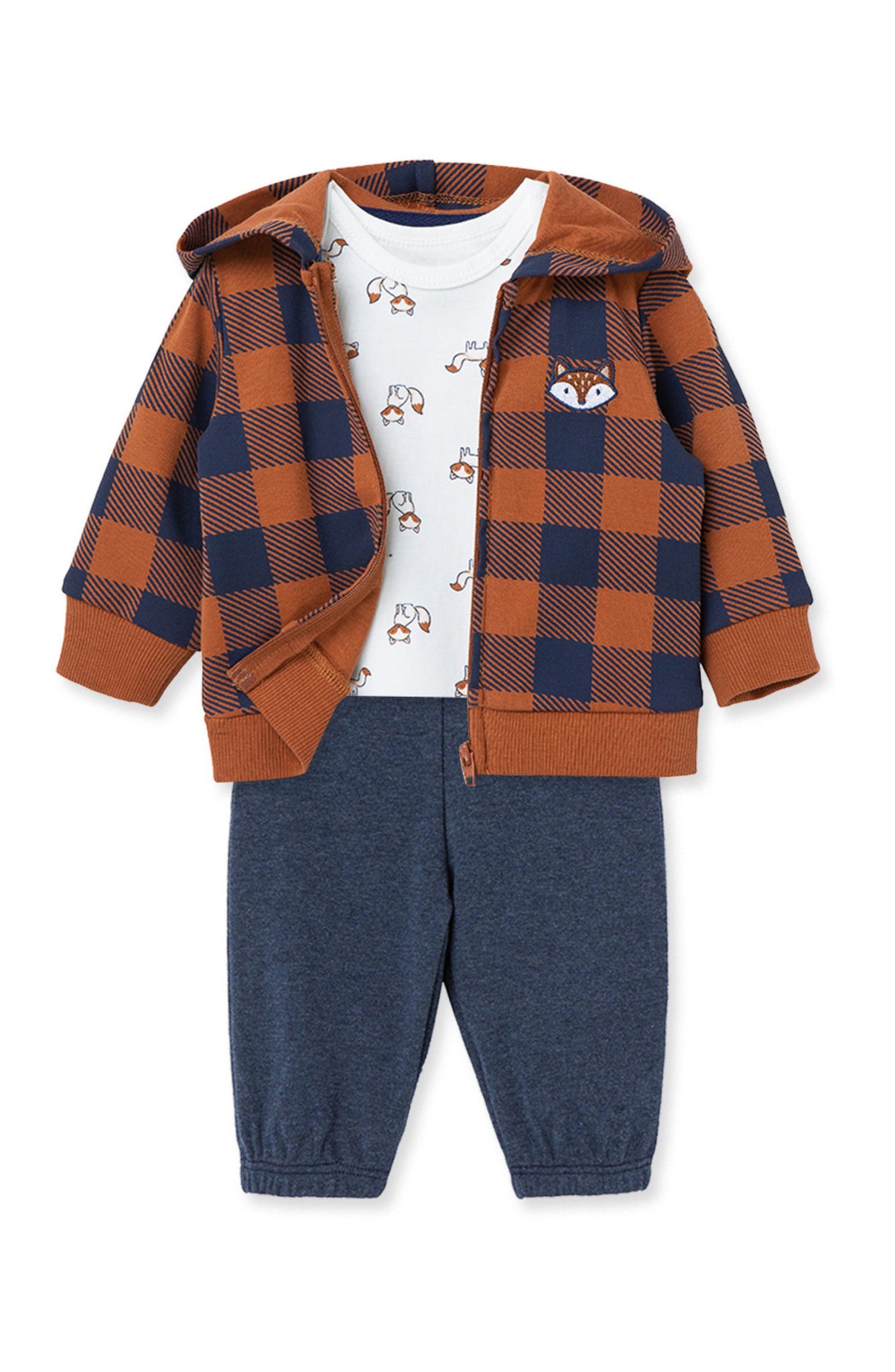 LITTLE ME Fox Bodysuit, Hoodie & Pants Set, Alternate, color, BLUE