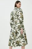 Vintage Toile Cotton Sateen Midi Shirt Dress