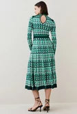 Geo Jacquard Knit Dress With Pleated Midi Skirt