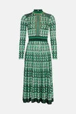 Geo Jacquard Knit Dress With Pleated Midi Skirt