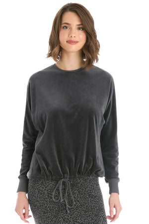 Velour Slouchy Drawstring Sweatshirt
