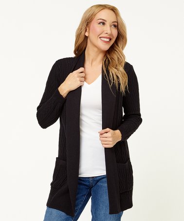 Arpeggio Knitwear | Cinnamon Beige Cable-Knit Pocket Open Cardigan - Women & Plus
