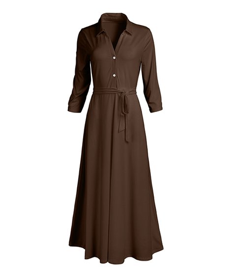 Lily | Brown Tie-Waist Maxi Shirt Dress - Women & Plus