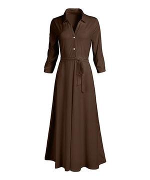 Lily | Brown Tie-Waist Maxi Shirt Dress - Women & Plus